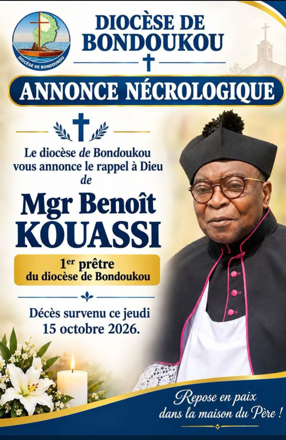 Mgr Beno&icirc;t Kouassi , premier pr&ecirc;tre ordonn&eacute; du dioc&egrave;se
